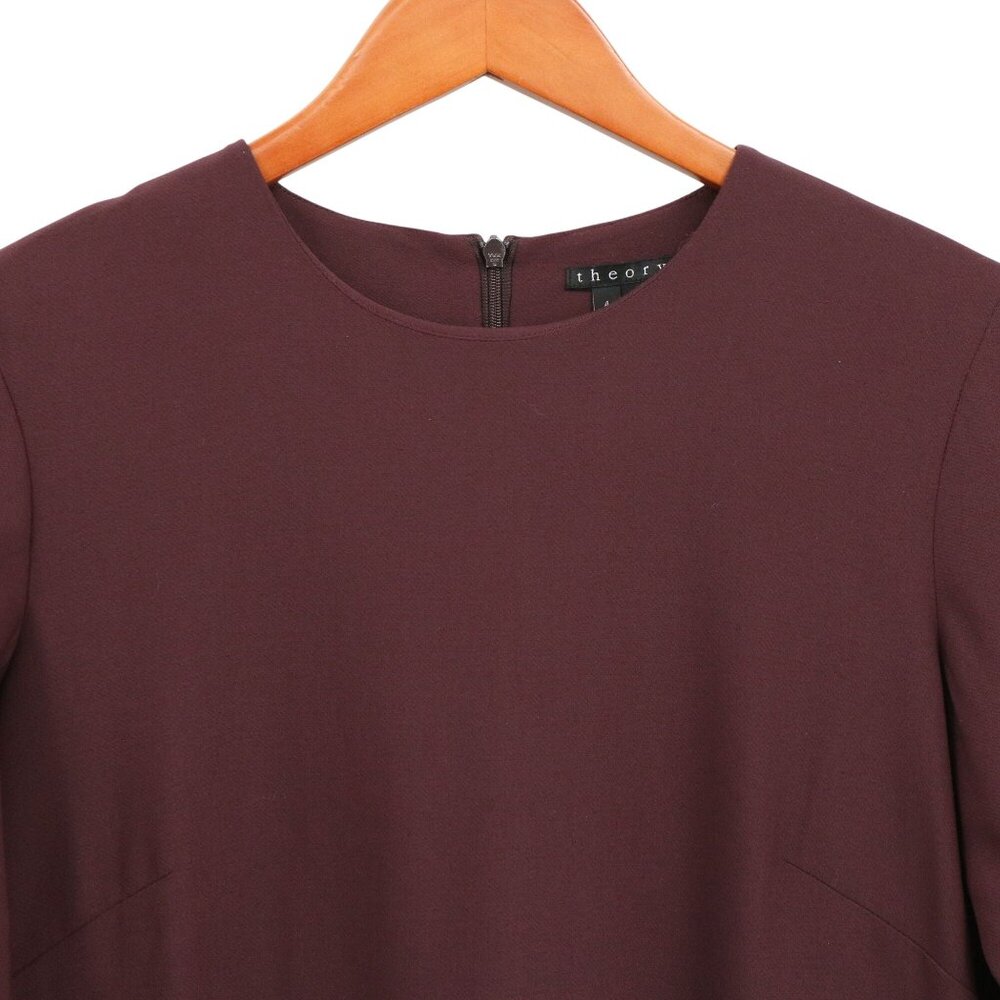 Theory Kula W Trinity 2 Burgundy Long Sleeve Shift Dress 4 - Picture 4 of 7